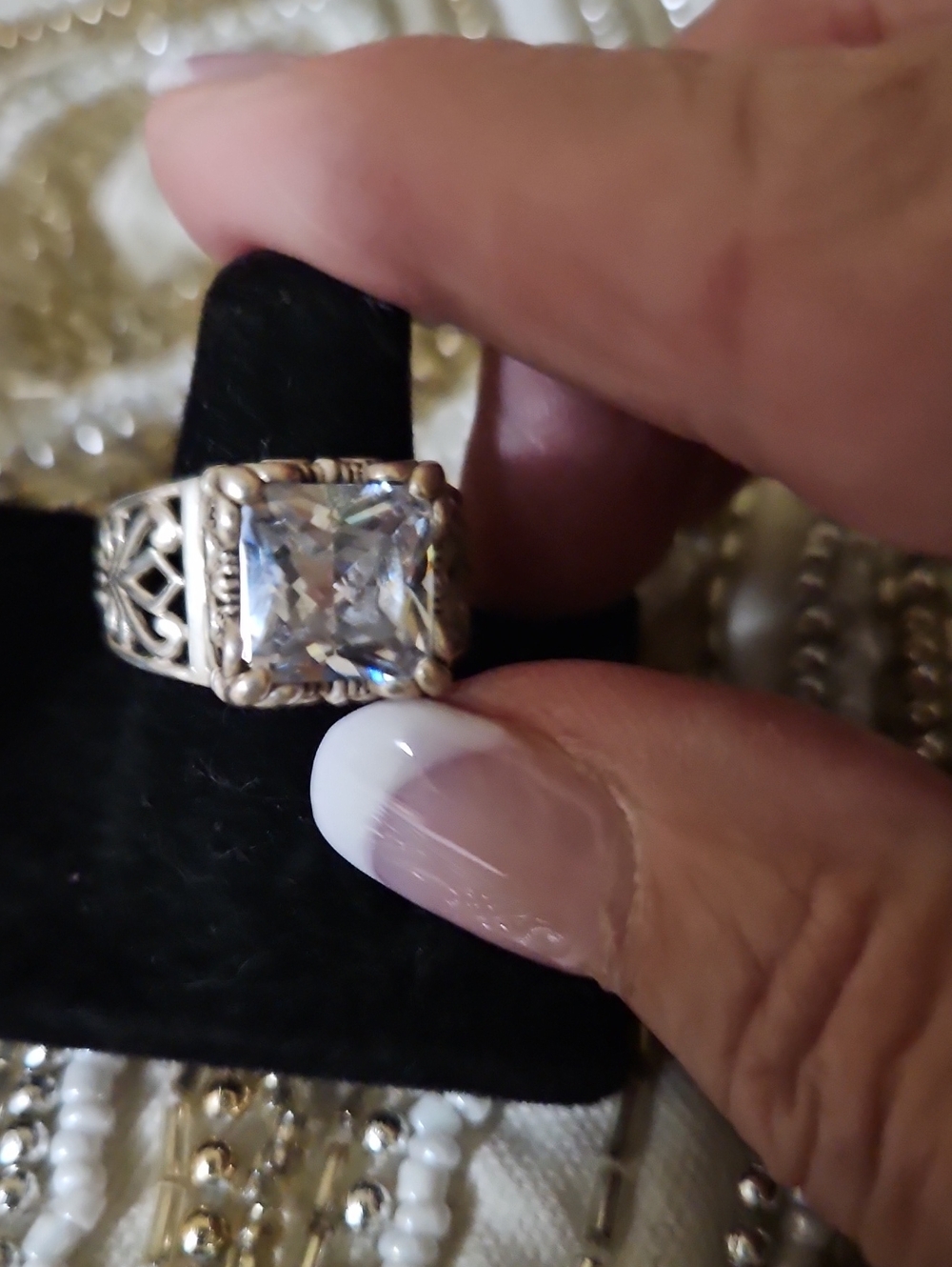 Sterling Silver Cushion-Cut Cubic Zirconia Statement Ring - Size 8 - Picture 10 of 12